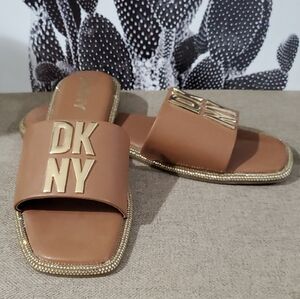 DKNY Tan Brown Slip On Sandals